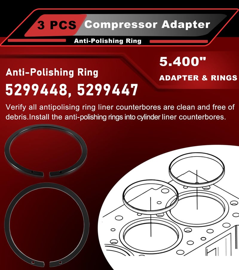 Camoo 3pcs Piston Ring Compressor Adapter & Anti-Polishing Ring For Cummins ISX QSX 15 & Caterpillar 3400, 3406, 3408, C15 Work with 7040 Piston Ring Compressor 5.4" Bore, Replace 5299339, 5299447 & 5299448 - Image 4